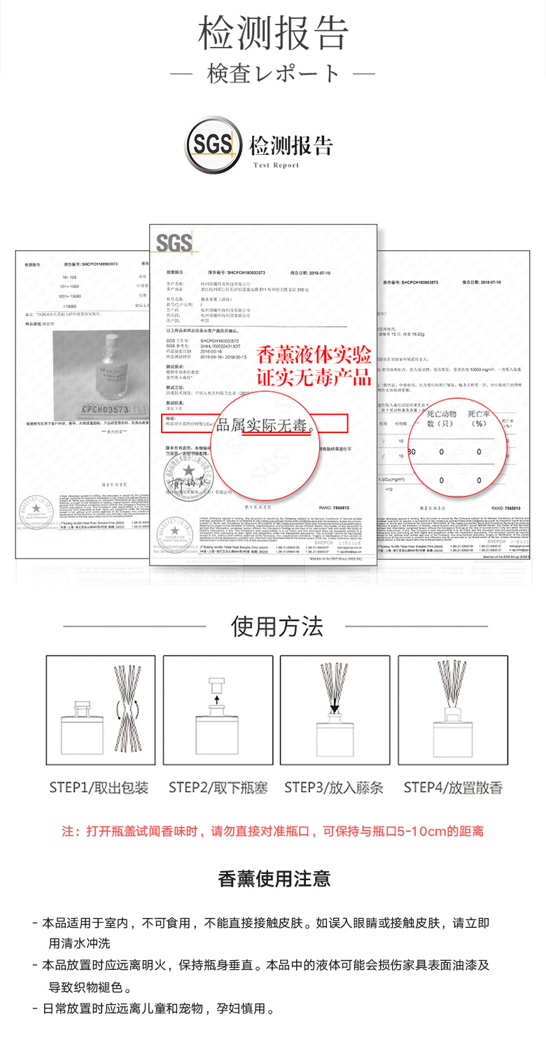 樹(shù)派日本進(jìn)口無(wú)火香薰-檢測報告、使用方法及注意事項